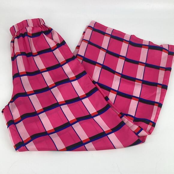 New Paper London Women's Pink Miami Check Wide Leg Pull On Silk Pants UK 4 - Picture 12 of 15